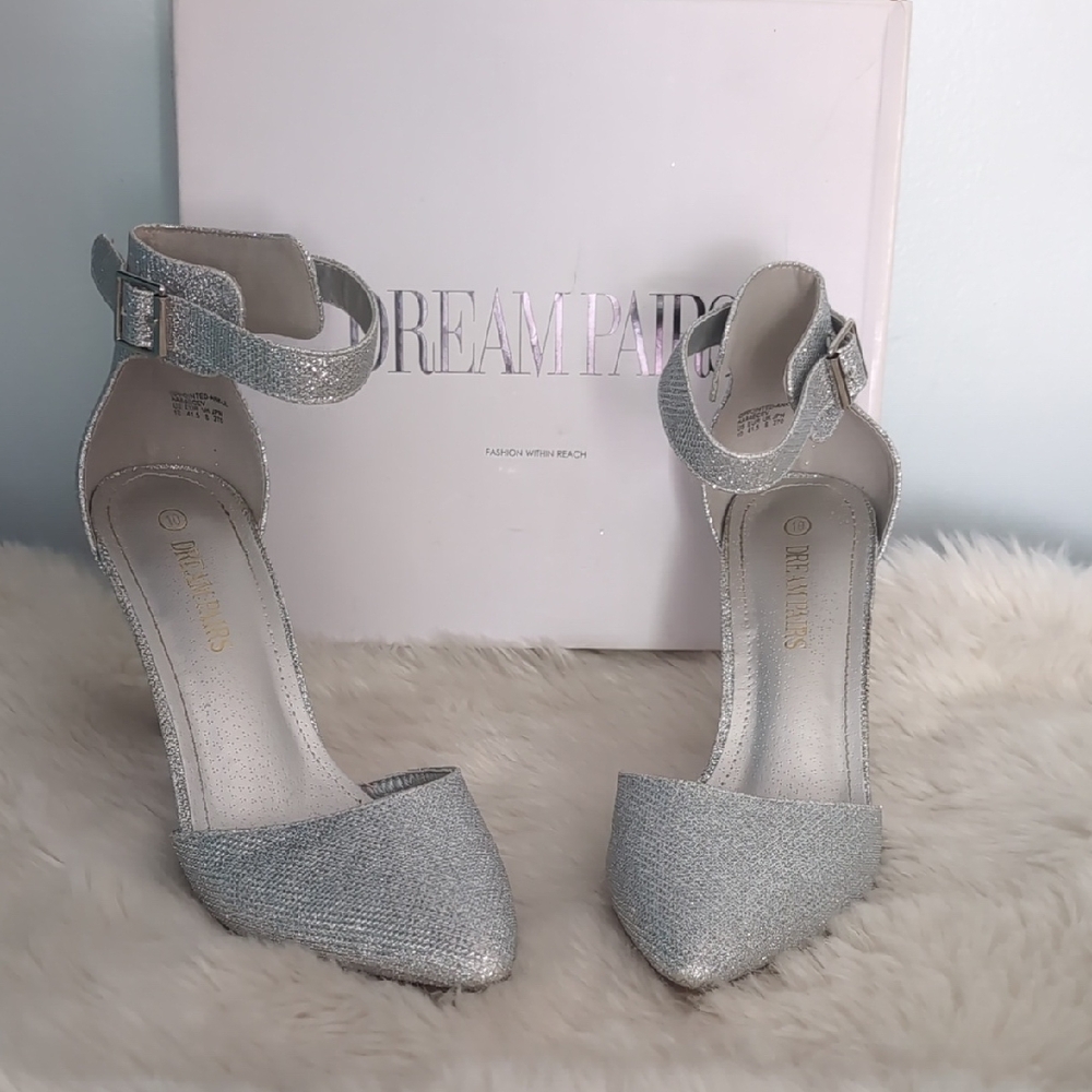 Dream Pairs Silver Stiletto Heels with Ankle Strap